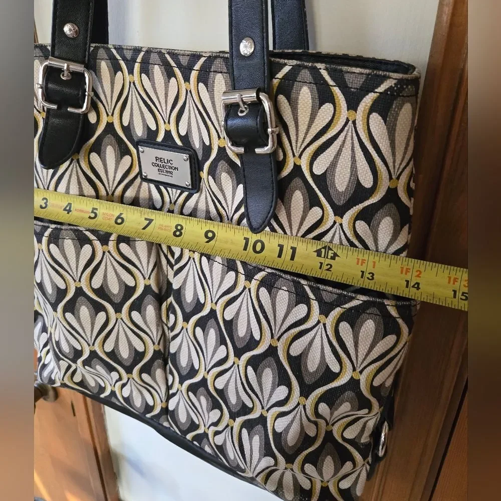 Relic by Fossil Geometric Canvas Tote Bag – Grey, Black & Yellow